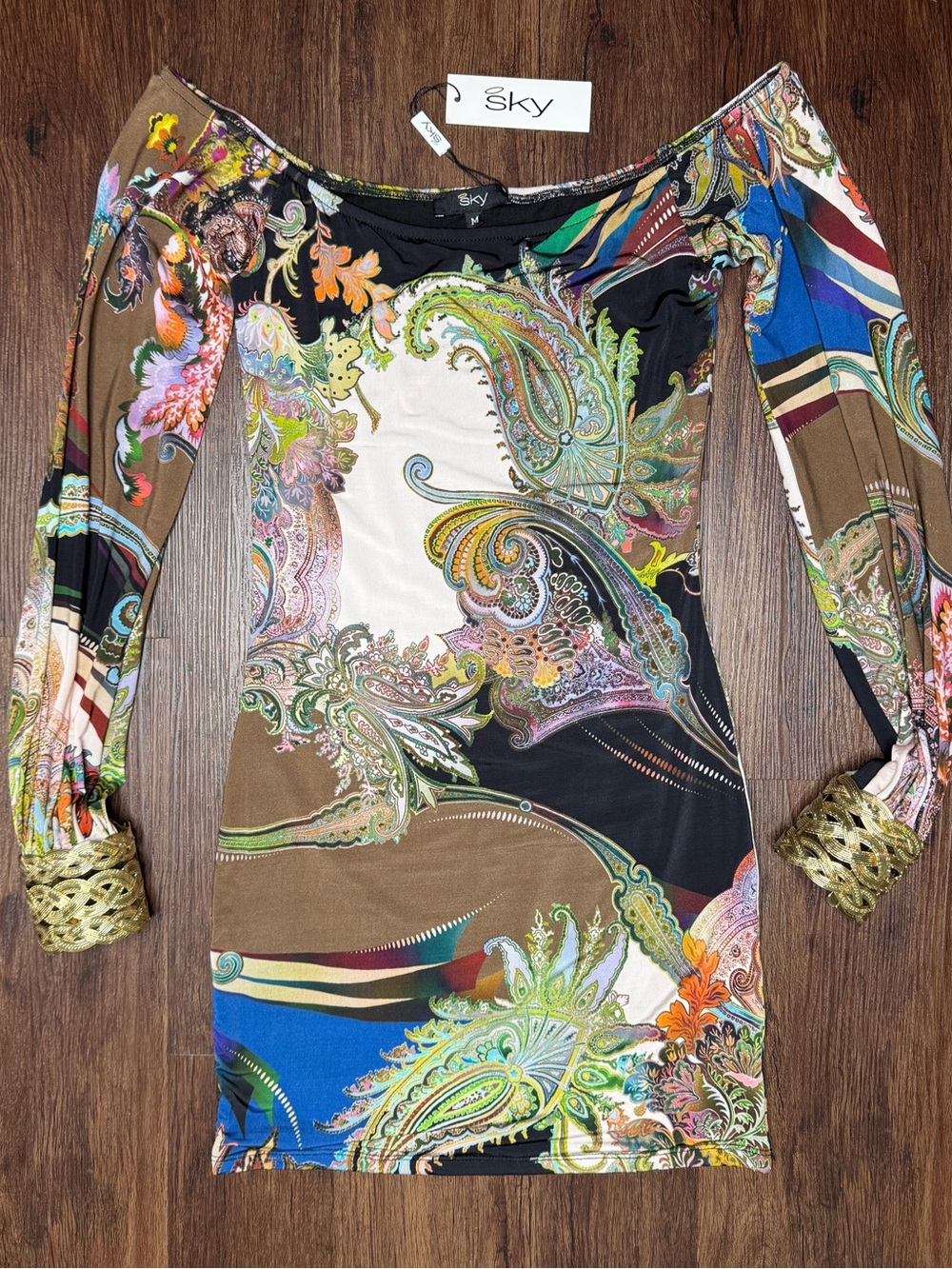Sky Multicolor Paisley Print Mini Dress with Balloon Sleeves - Picture 2 of 10